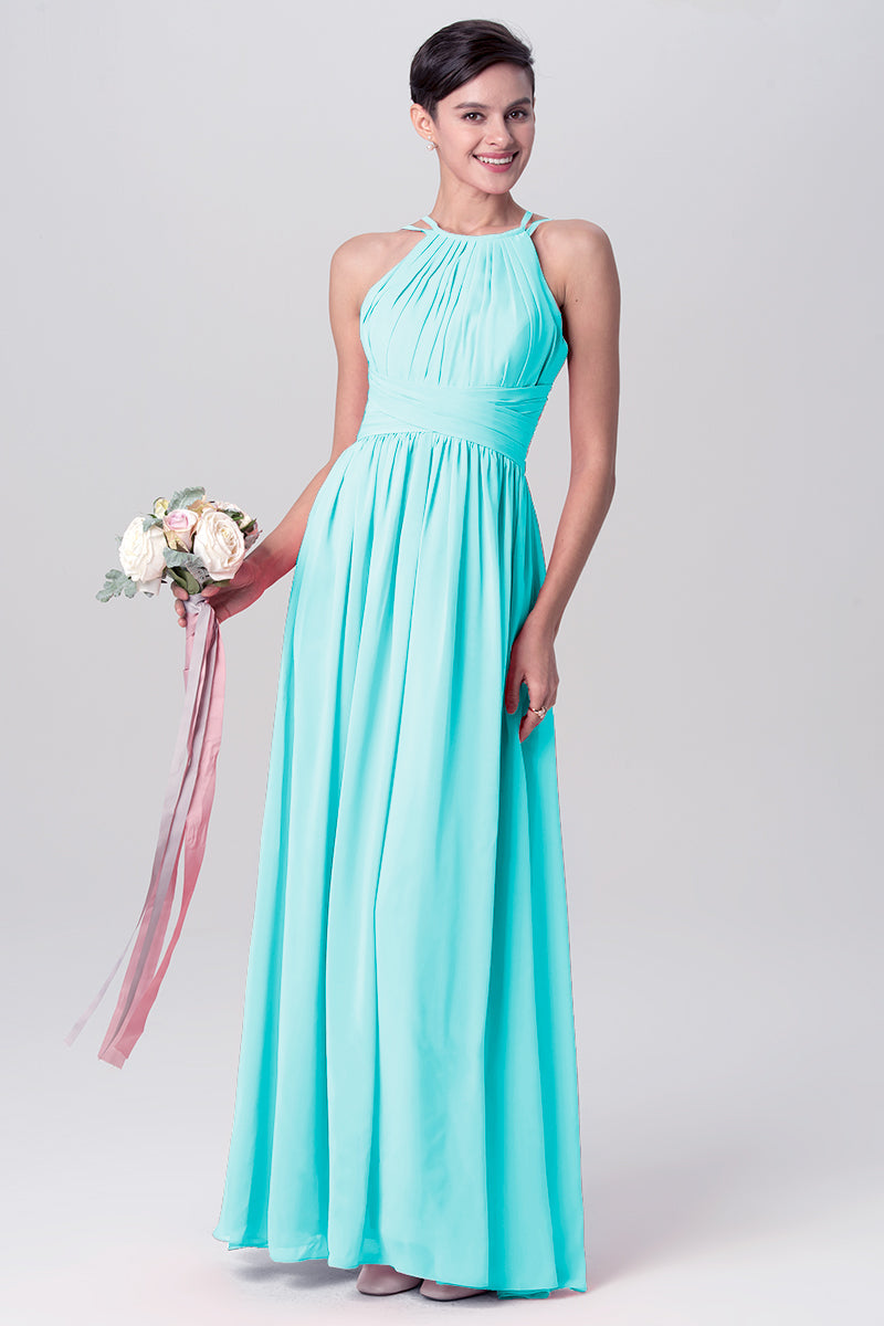 Chiffon Column Spaghetti Straps Sleeveless Bridesmaid Dress-MB0113122