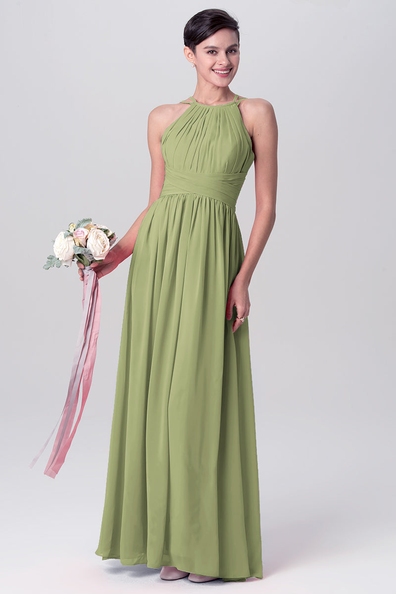 Chiffon Column Spaghetti Straps Sleeveless Bridesmaid Dress-MB0113122