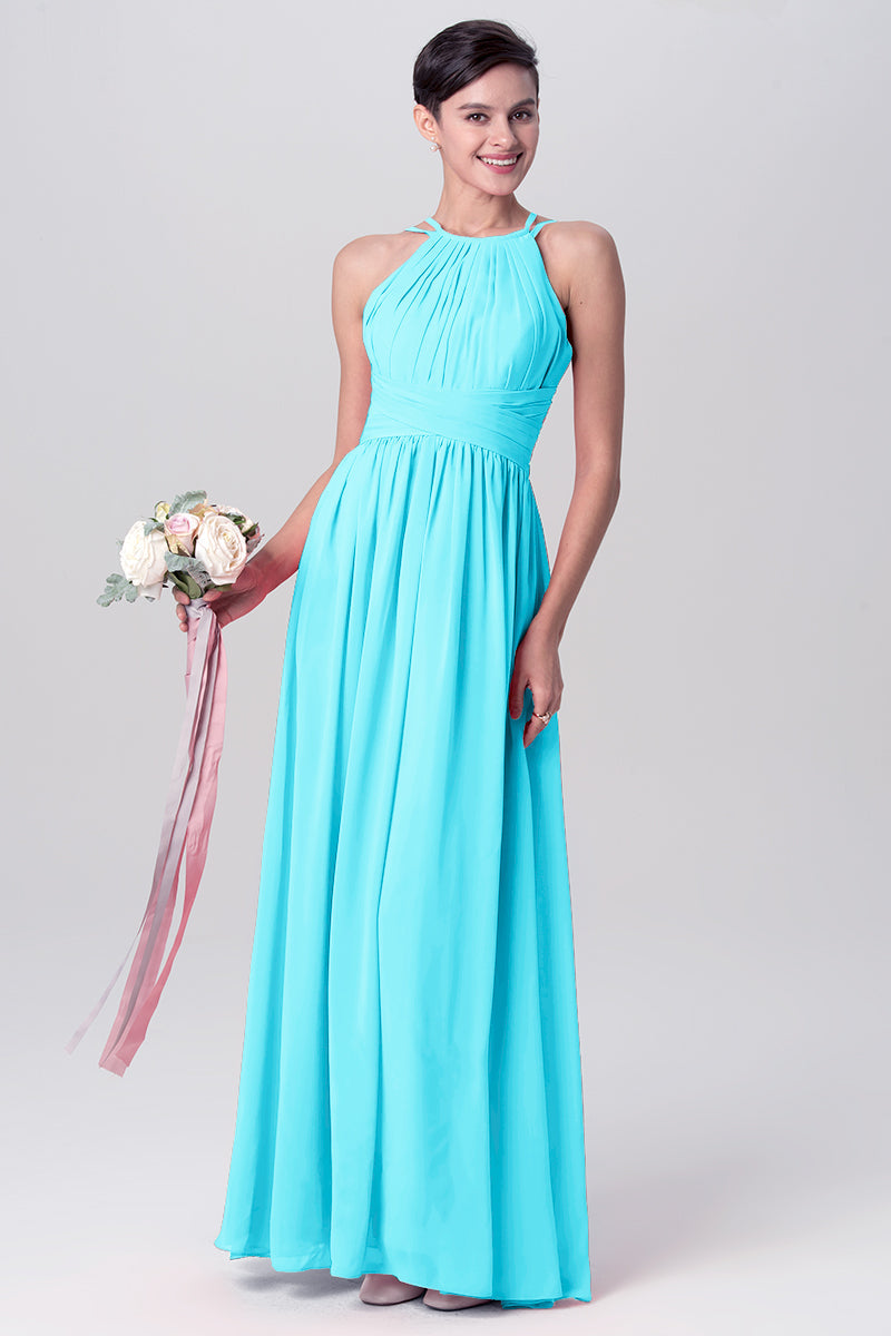 Chiffon Column Spaghetti Straps Sleeveless Bridesmaid Dress-MB0113122