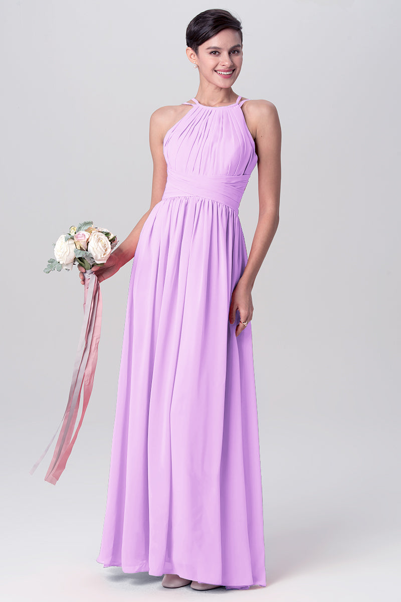 Chiffon Column Spaghetti Straps Sleeveless Bridesmaid Dress-MB0113122