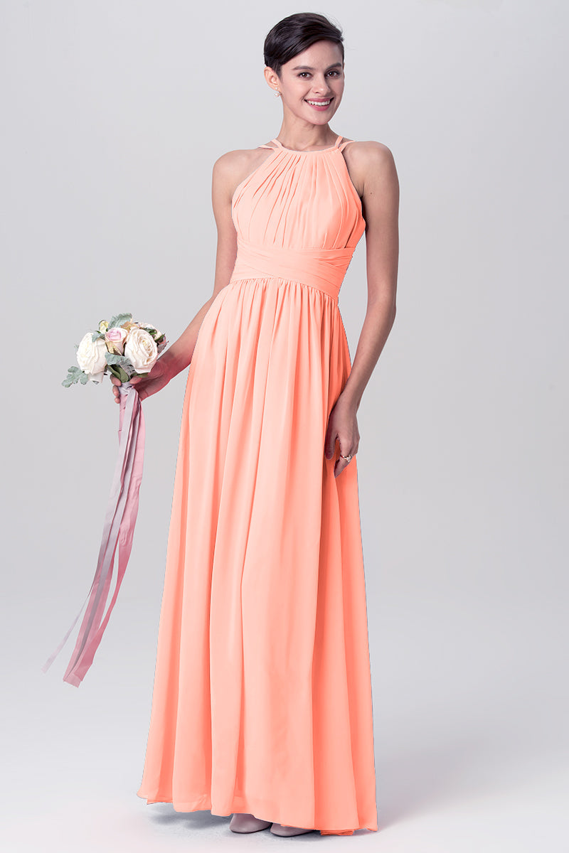 Chiffon Column Spaghetti Straps Sleeveless Bridesmaid Dress-MB0113122
