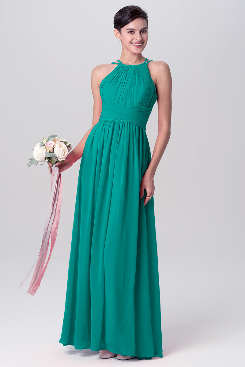 Chiffon Column Spaghetti Straps Sleeveless Bridesmaid Dress-MB0113122