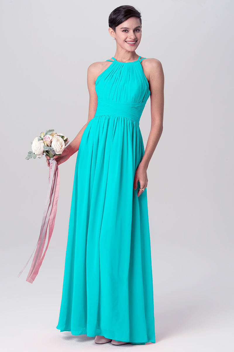Chiffon Column Spaghetti Straps Sleeveless Bridesmaid Dress-MB0113122