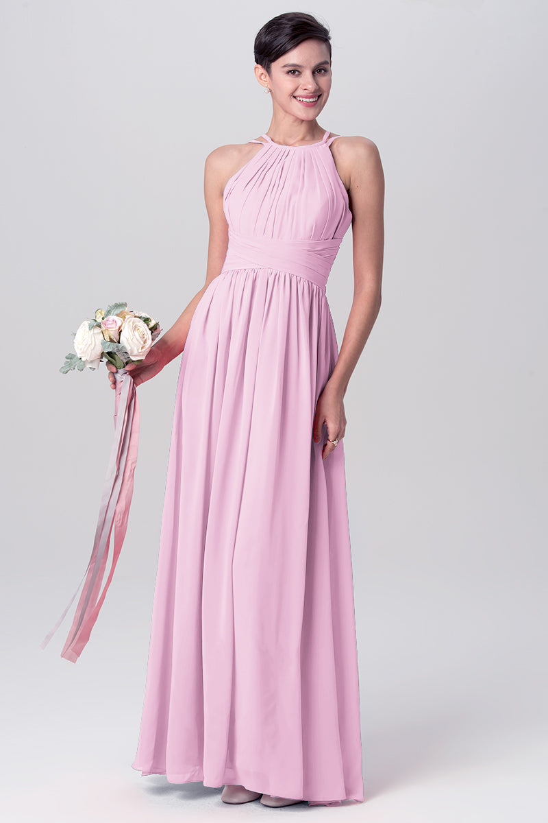 Chiffon Column Spaghetti Straps Sleeveless Bridesmaid Dress-MB0113122