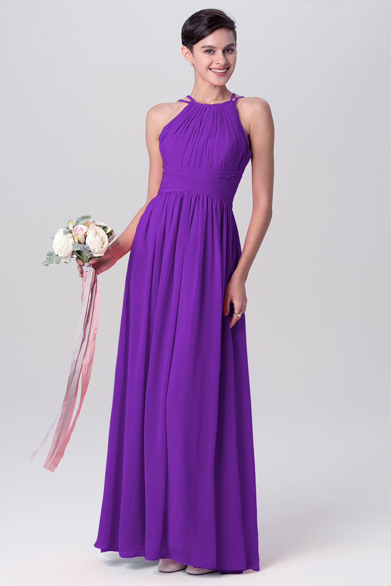 Chiffon Column Spaghetti Straps Sleeveless Bridesmaid Dress-MB0113122