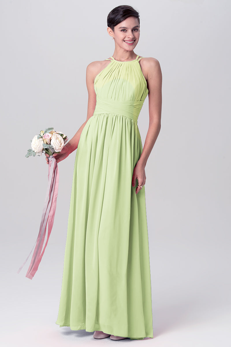 Chiffon Column Spaghetti Straps Sleeveless Bridesmaid Dress-MB0113122