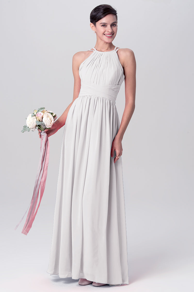 Chiffon Column Spaghetti Straps Sleeveless Bridesmaid Dress-MB0113122