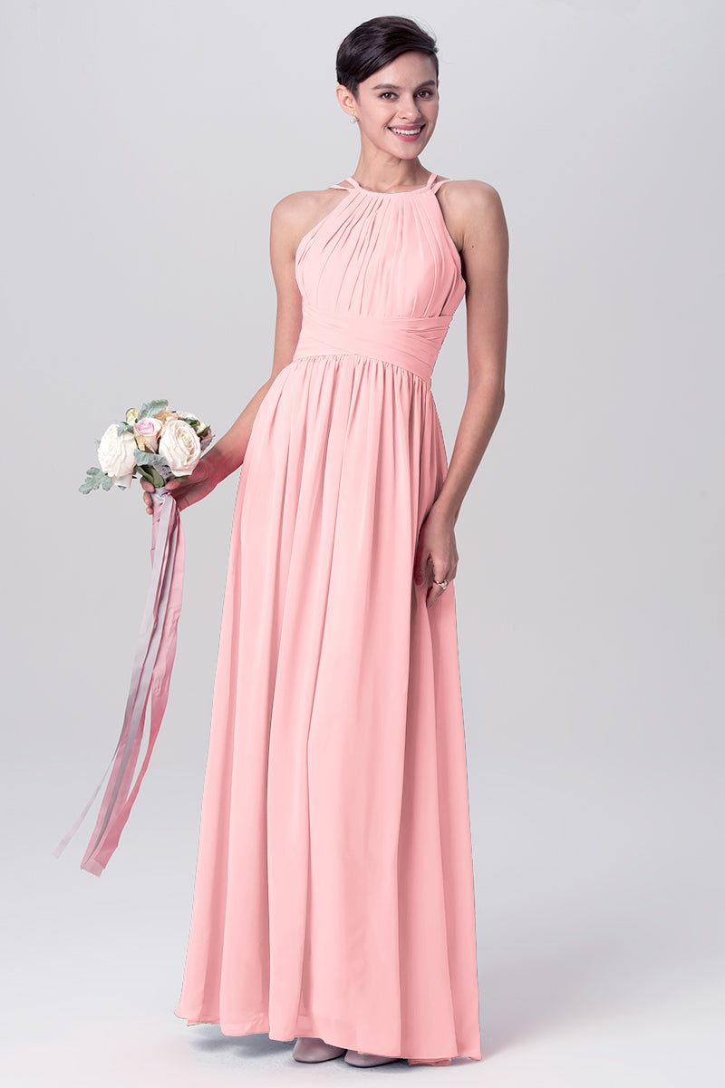 Chiffon Column Spaghetti Straps Sleeveless Bridesmaid Dress-MB0113122