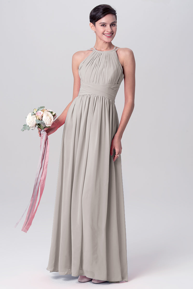 Chiffon Column Spaghetti Straps Sleeveless Bridesmaid Dress-MB0113122
