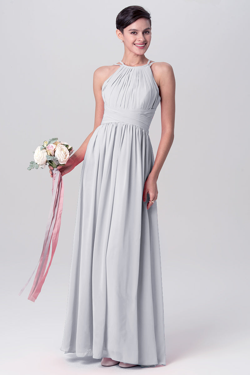 Chiffon Column Spaghetti Straps Sleeveless Bridesmaid Dress-MB0113122