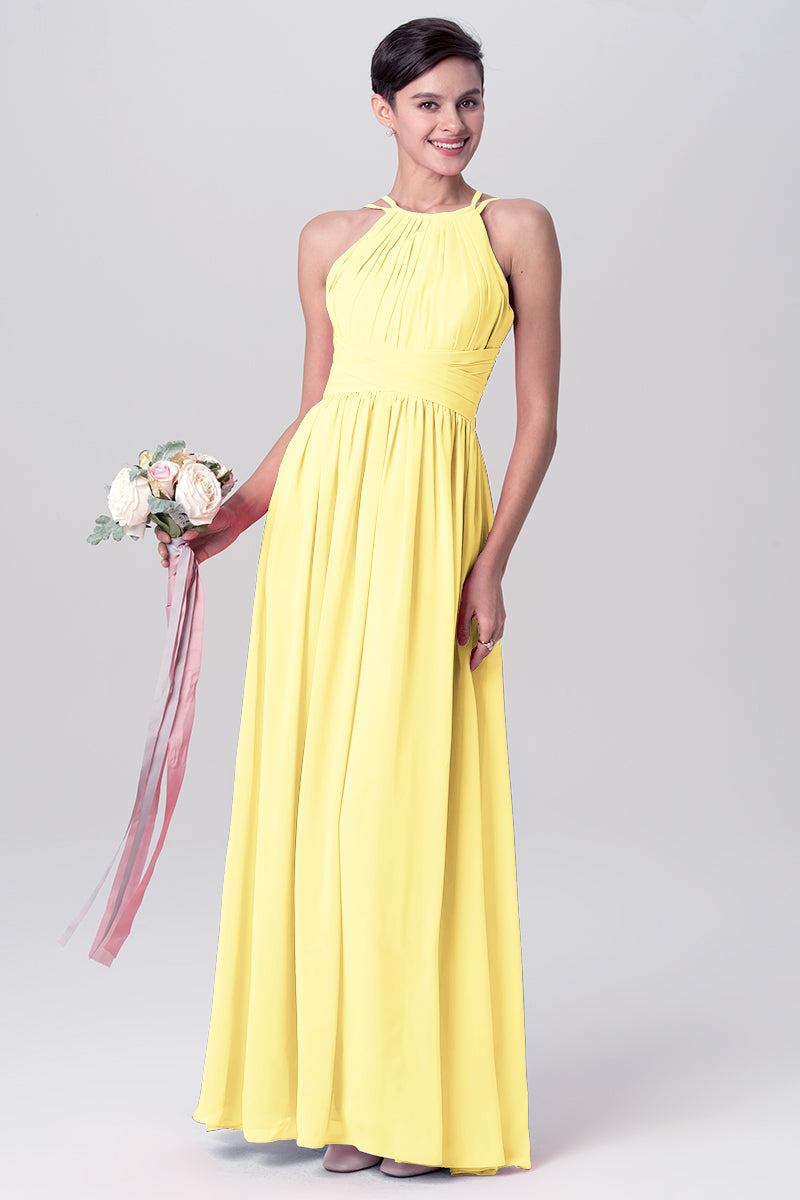 Chiffon Column Spaghetti Straps Sleeveless Bridesmaid Dress-MB0113122