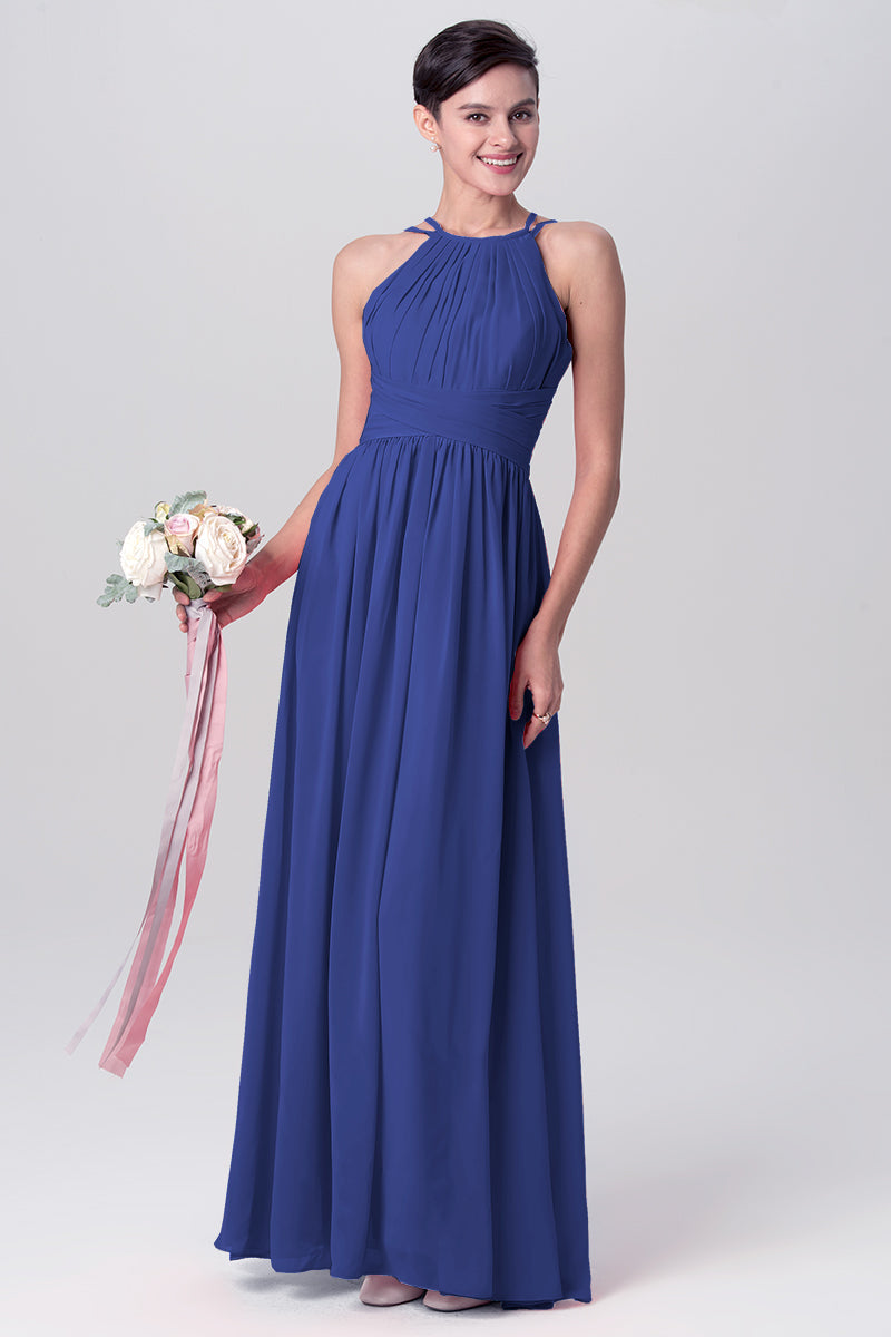 Chiffon Column Spaghetti Straps Sleeveless Bridesmaid Dress-MB0113122
