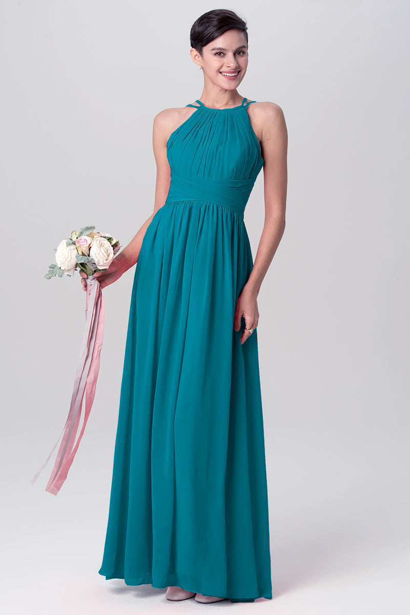 Chiffon Column Spaghetti Straps Sleeveless Bridesmaid Dress-MB0113122