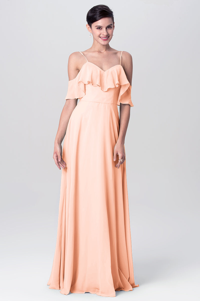 Chiffon Column Spaghetti Straps Sleeveless Bridesmaid Dress-MB0113128