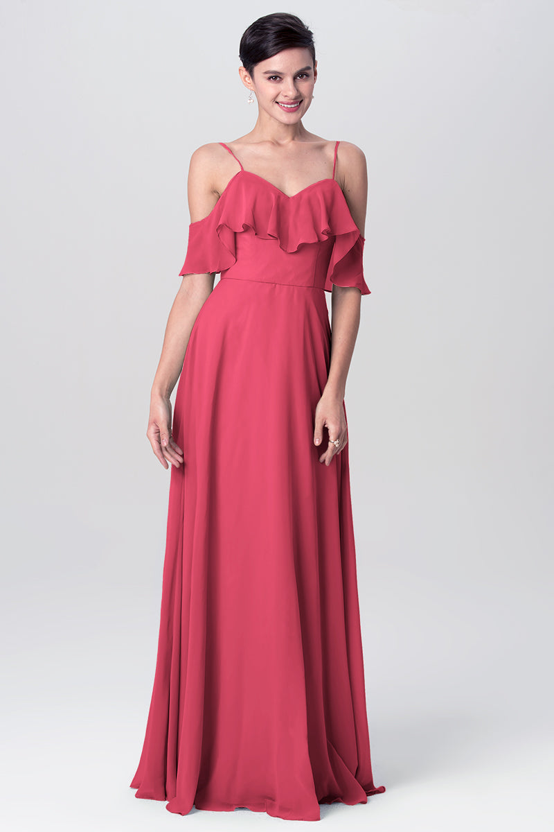 Chiffon Column Spaghetti Straps Sleeveless Bridesmaid Dress-MB0113128