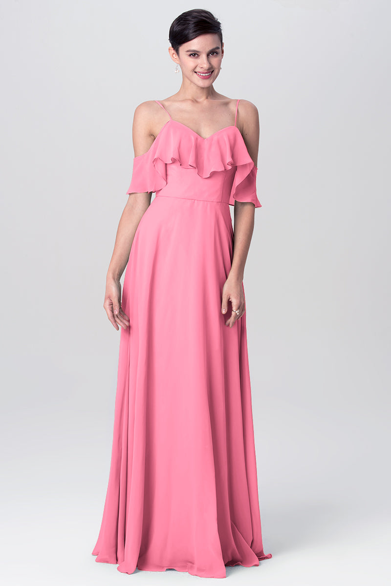 Chiffon Column Spaghetti Straps Sleeveless Bridesmaid Dress-MB0113128