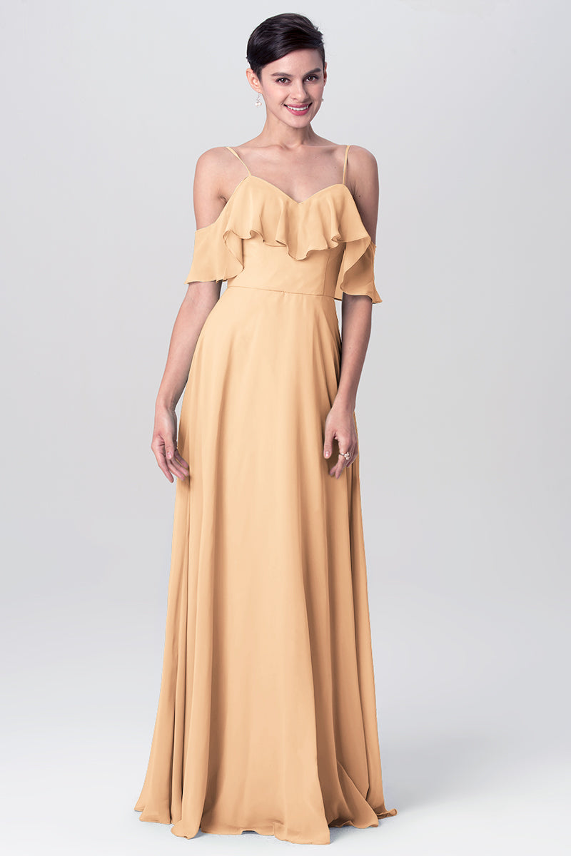 Chiffon Column Spaghetti Straps Sleeveless Bridesmaid Dress-MB0113128