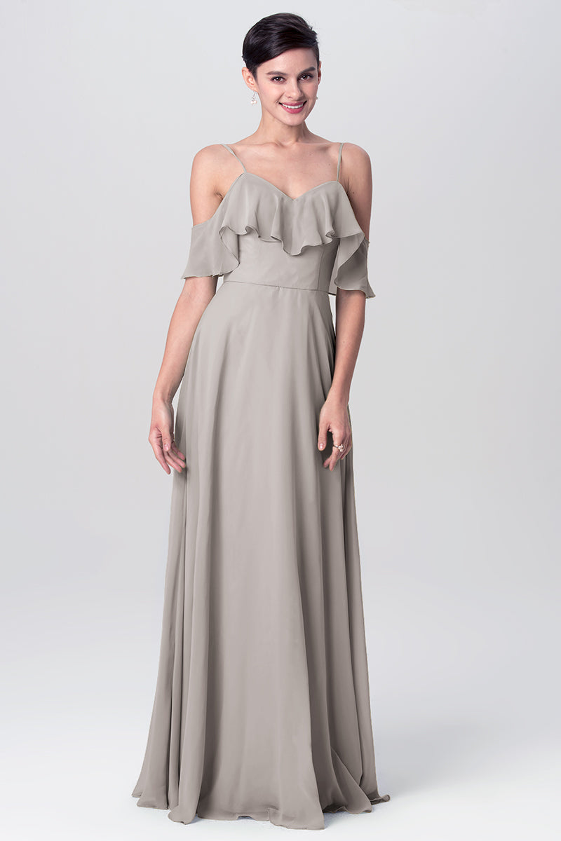 Chiffon Column Spaghetti Straps Sleeveless Bridesmaid Dress-MB0113128