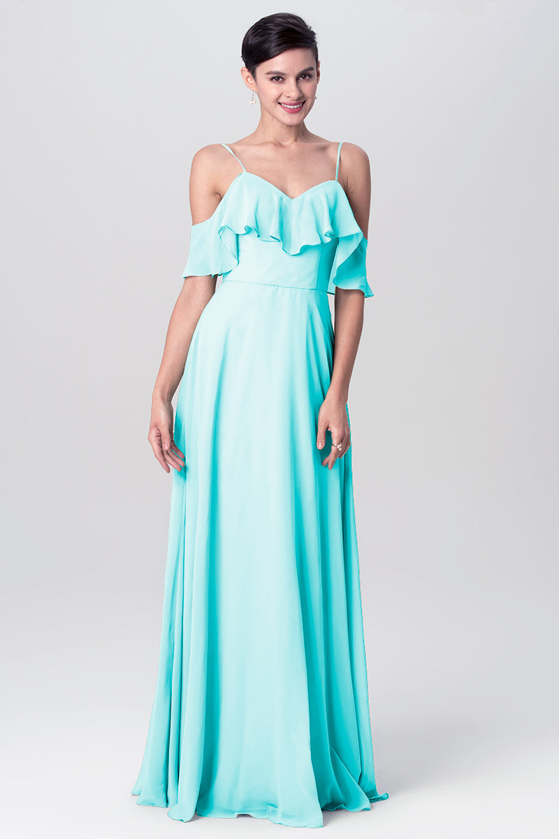 Chiffon Column Spaghetti Straps Sleeveless Bridesmaid Dress-MB0113128