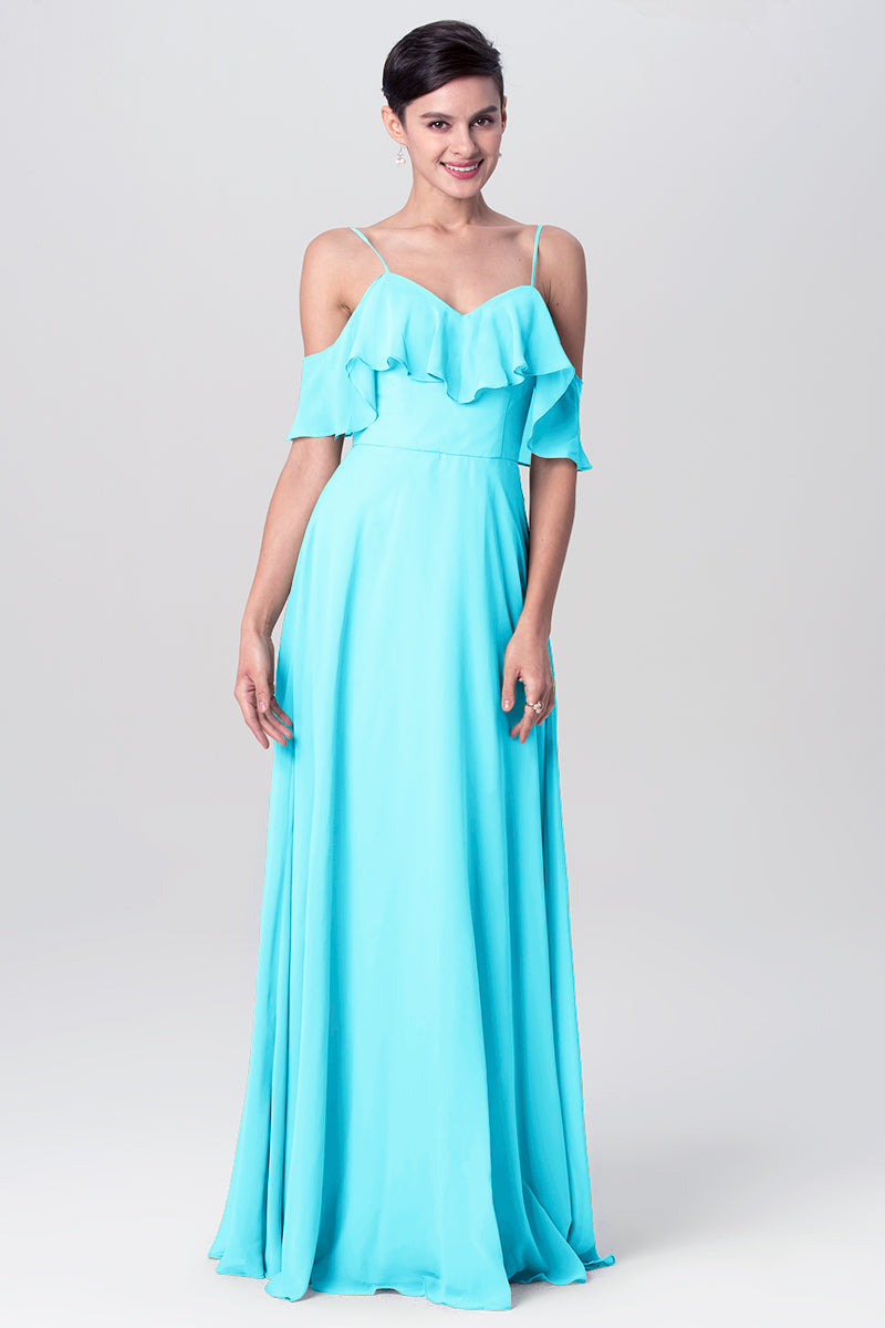 Chiffon Column Spaghetti Straps Sleeveless Bridesmaid Dress-MB0113128
