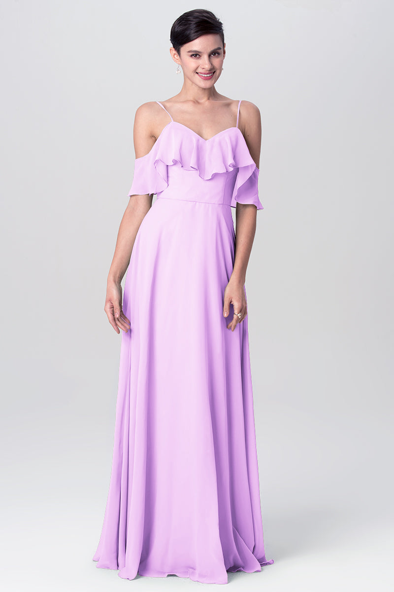 Chiffon Column Spaghetti Straps Sleeveless Bridesmaid Dress-MB0113128