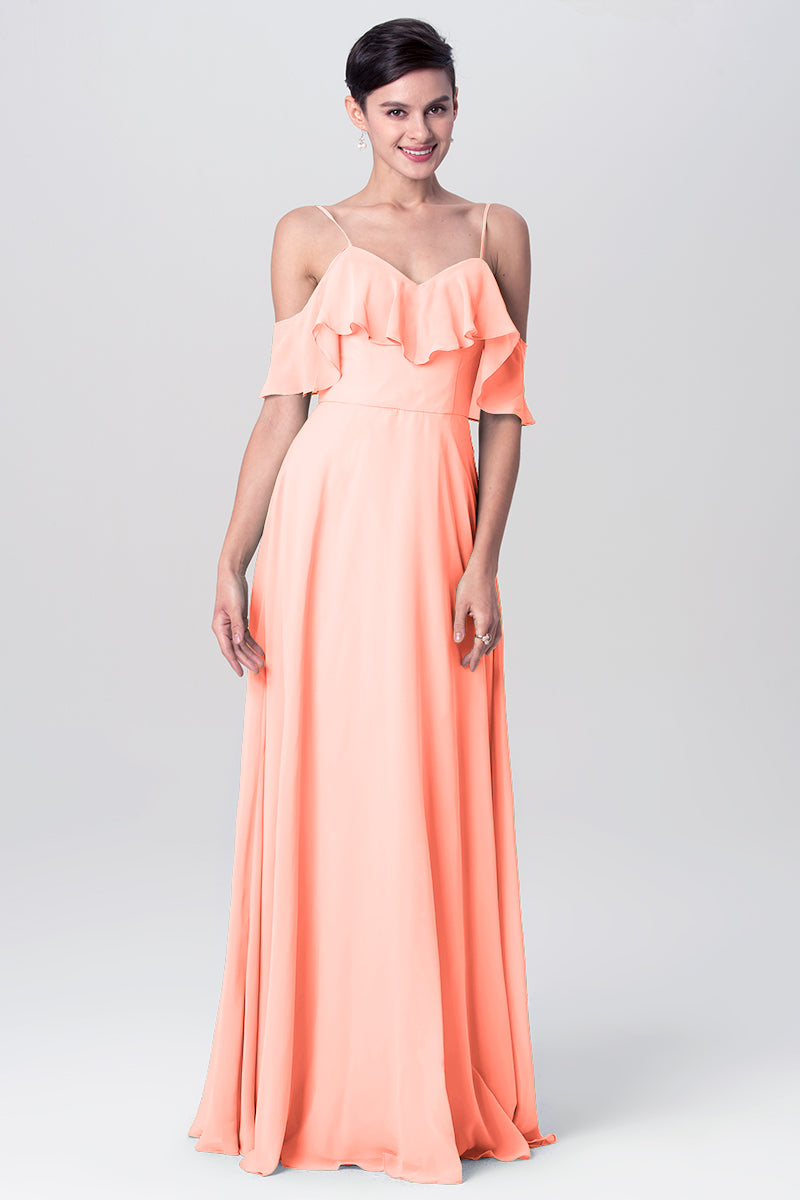 Chiffon Column Spaghetti Straps Sleeveless Bridesmaid Dress-MB0113128