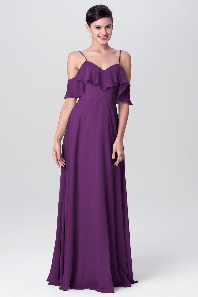 Chiffon Column Spaghetti Straps Sleeveless Bridesmaid Dress-MB0113128