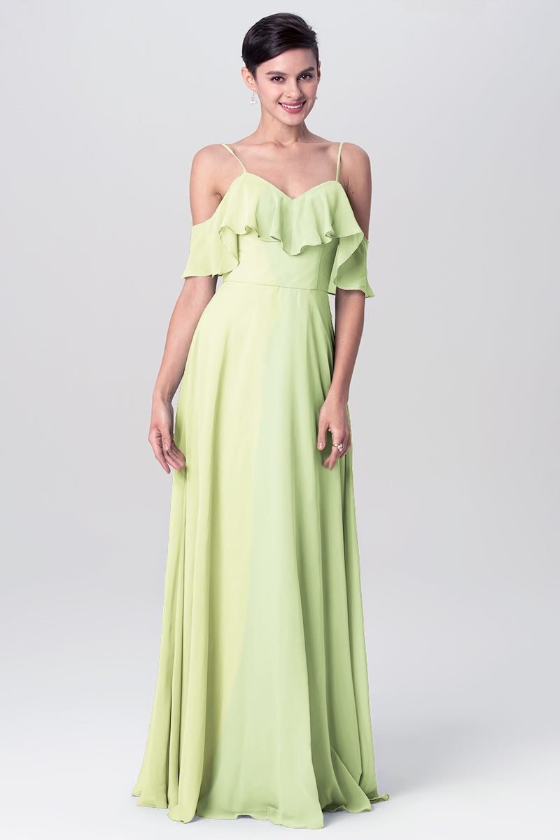 Chiffon Column Spaghetti Straps Sleeveless Bridesmaid Dress-MB0113128
