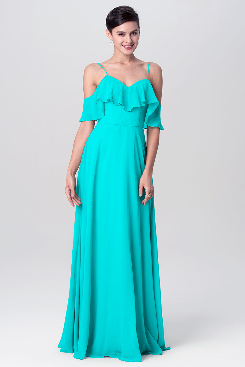 Chiffon Column Spaghetti Straps Sleeveless Bridesmaid Dress-MB0113128