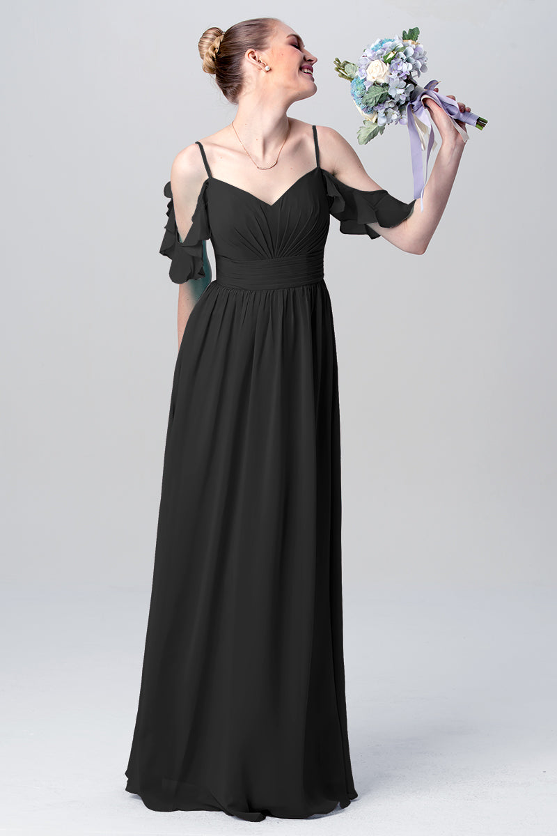 Chiffon Column Spaghetti Straps Sleeveless Bridesmaid Dress-MB0113132