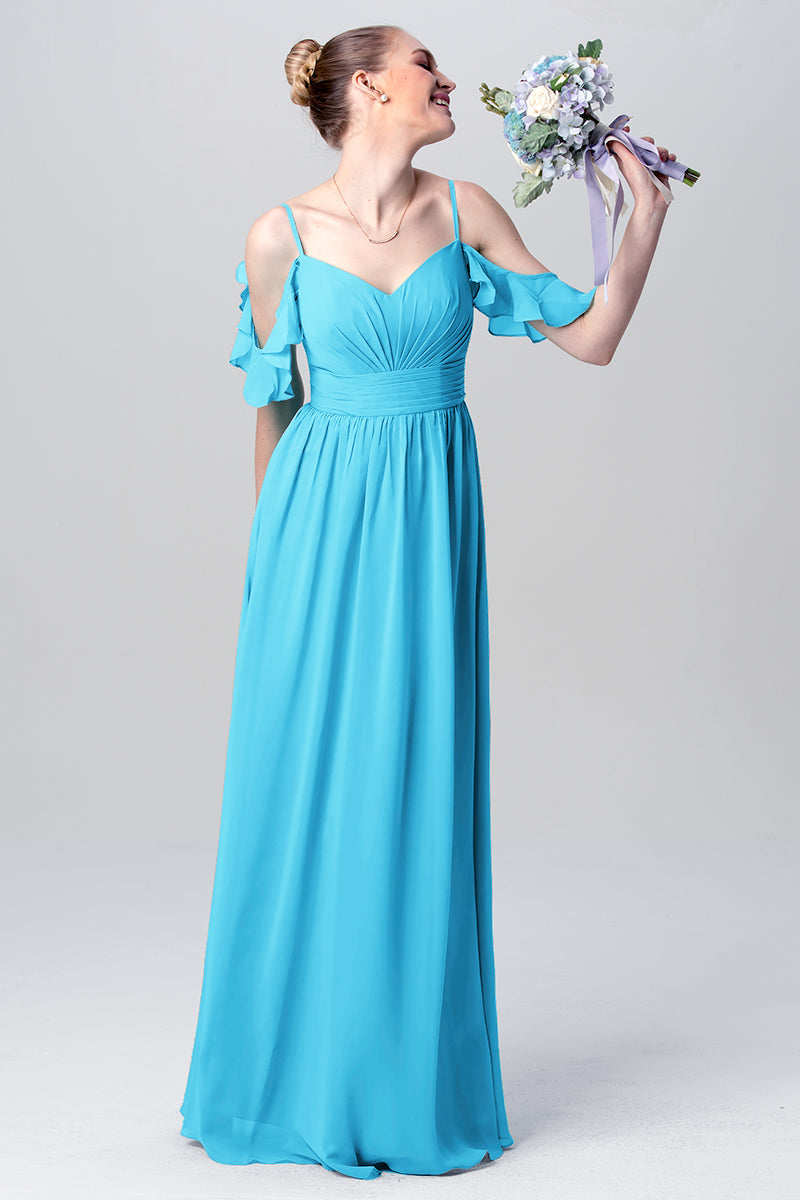 Chiffon Column Spaghetti Straps Sleeveless Bridesmaid Dress-MB0113132