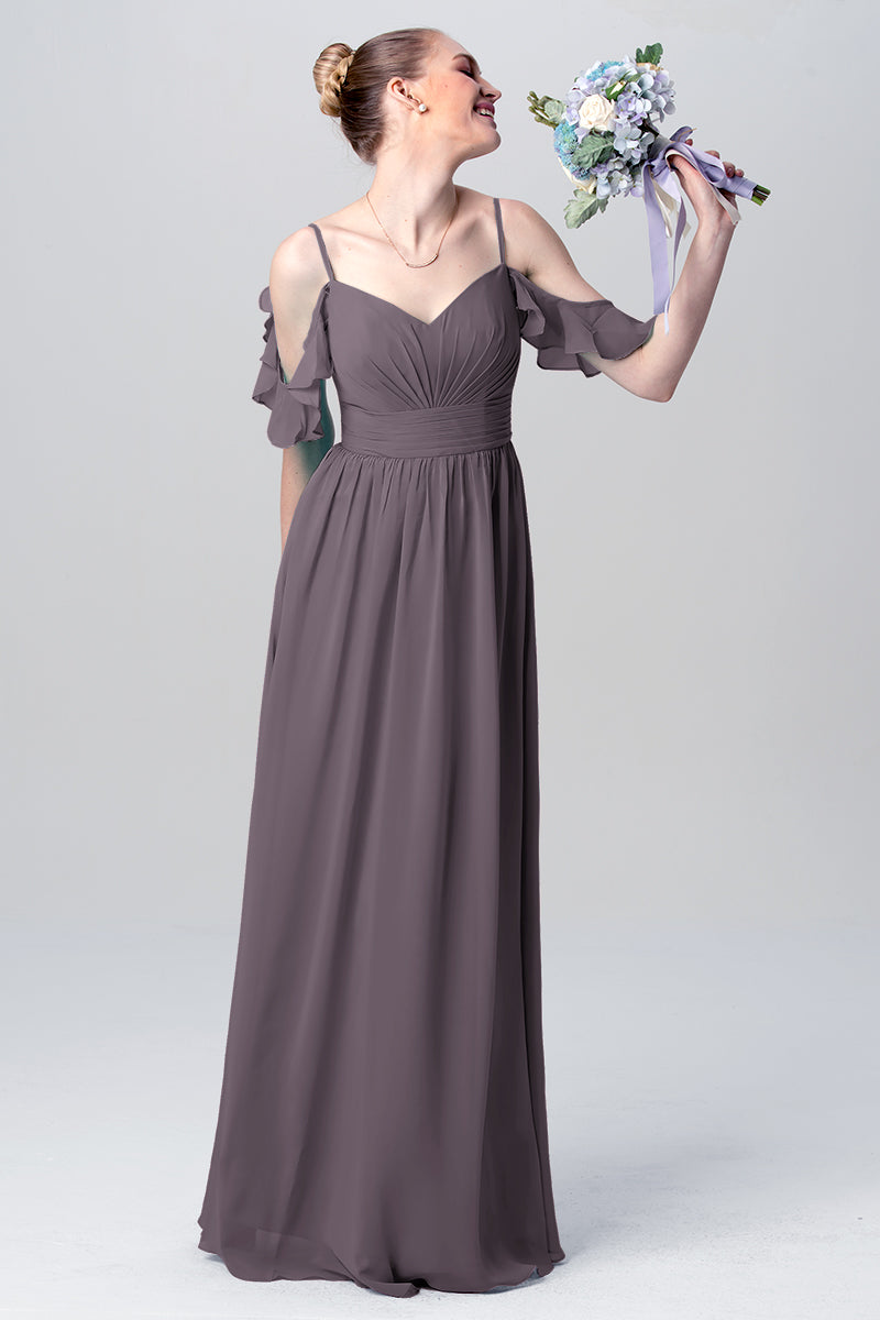 Chiffon Column Spaghetti Straps Sleeveless Bridesmaid Dress-MB0113132
