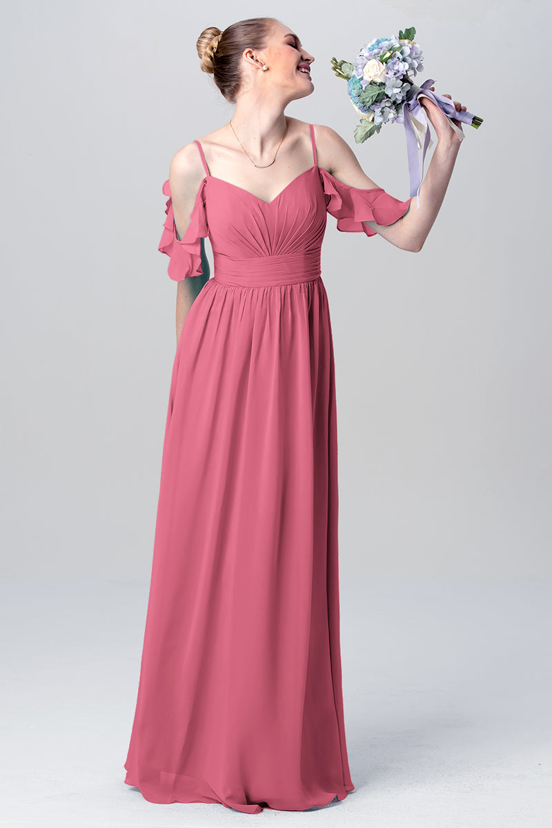 Chiffon Column Spaghetti Straps Sleeveless Bridesmaid Dress-MB0113132