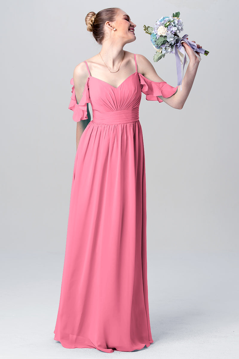 Chiffon Column Spaghetti Straps Sleeveless Bridesmaid Dress-MB0113132