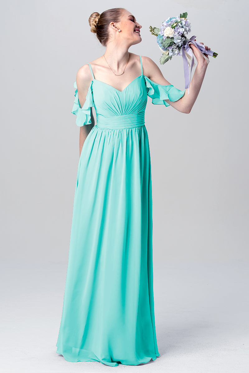 Chiffon Column Spaghetti Straps Sleeveless Bridesmaid Dress-MB0113132