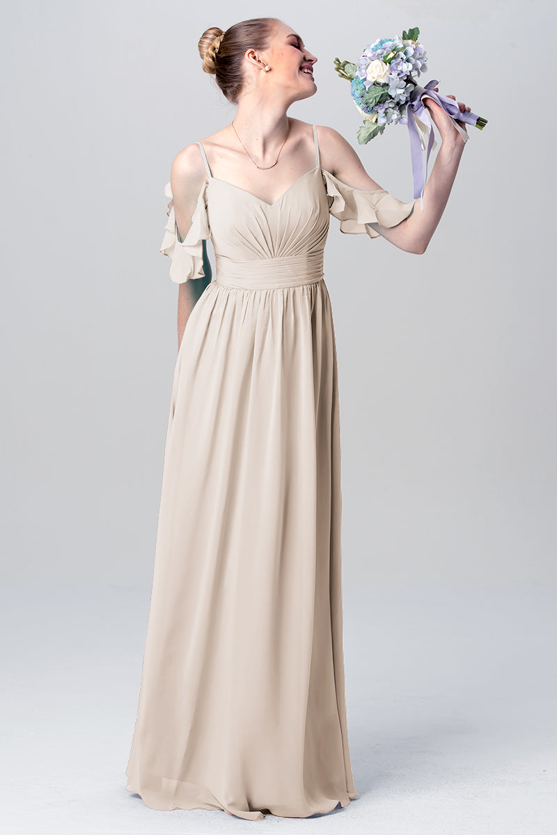 Chiffon Column Spaghetti Straps Sleeveless Bridesmaid Dress-MB0113132