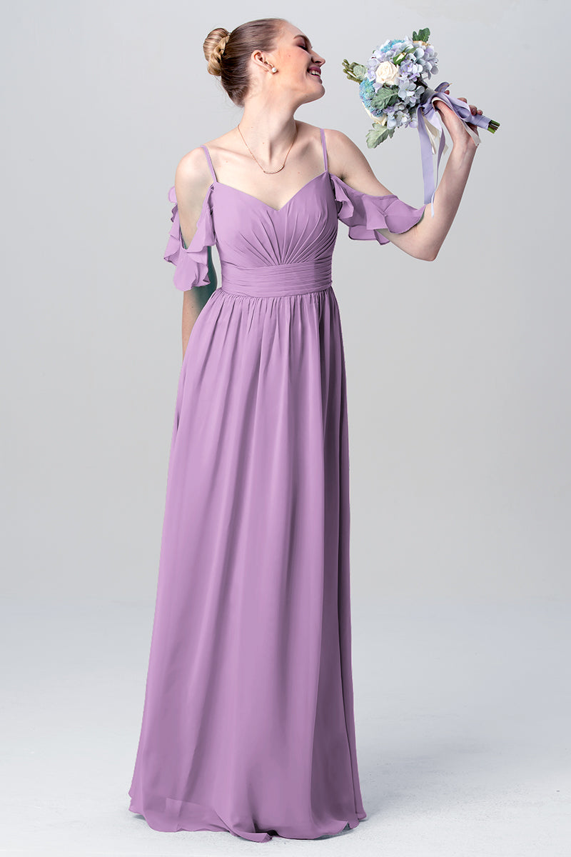 Chiffon Column Spaghetti Straps Sleeveless Bridesmaid Dress-MB0113132