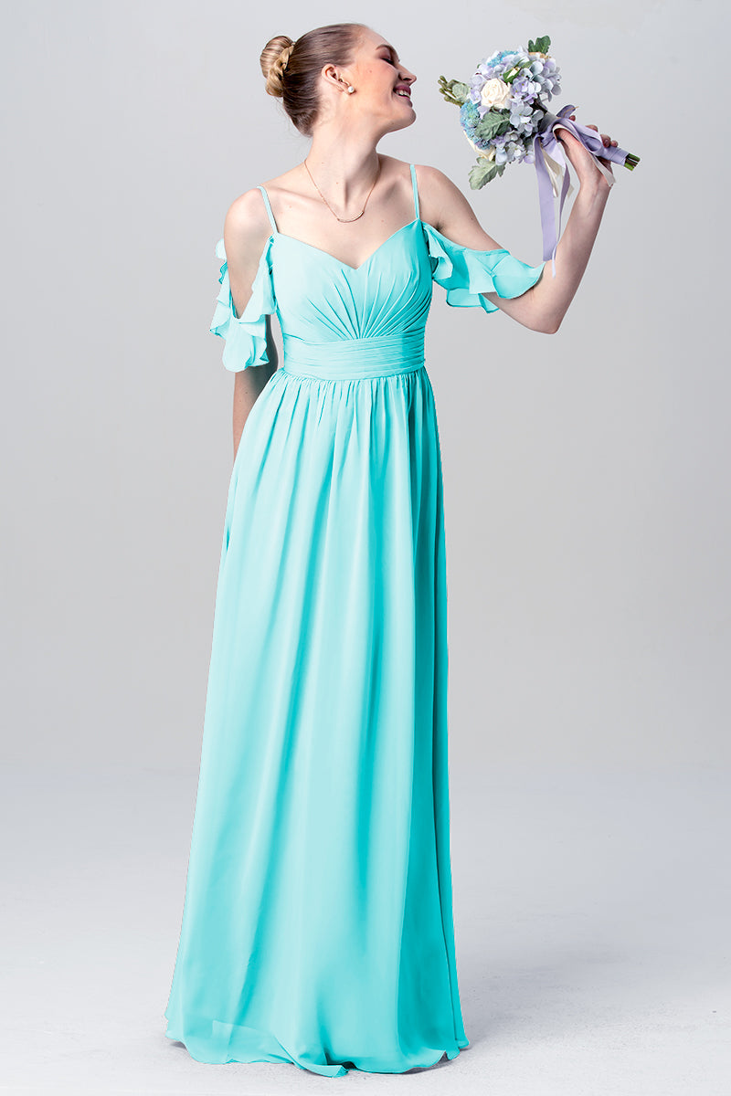 Chiffon Column Spaghetti Straps Sleeveless Bridesmaid Dress-MB0113132