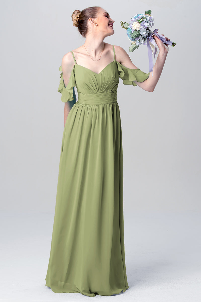 Chiffon Column Spaghetti Straps Sleeveless Bridesmaid Dress-MB0113132