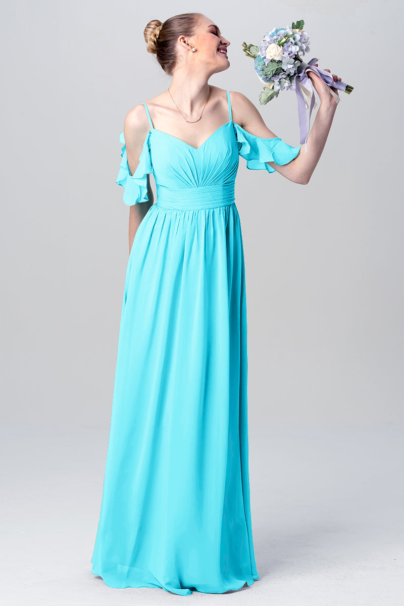 Chiffon Column Spaghetti Straps Sleeveless Bridesmaid Dress-MB0113132