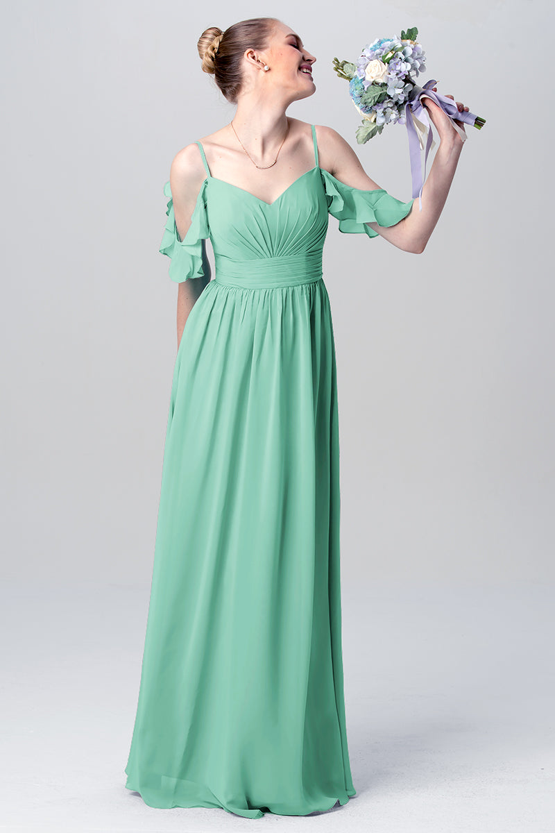 Chiffon Column Spaghetti Straps Sleeveless Bridesmaid Dress-MB0113132
