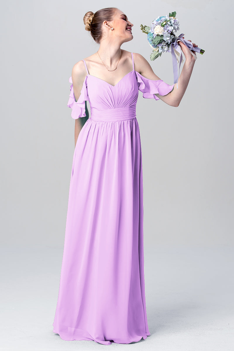 Chiffon Column Spaghetti Straps Sleeveless Bridesmaid Dress-MB0113132