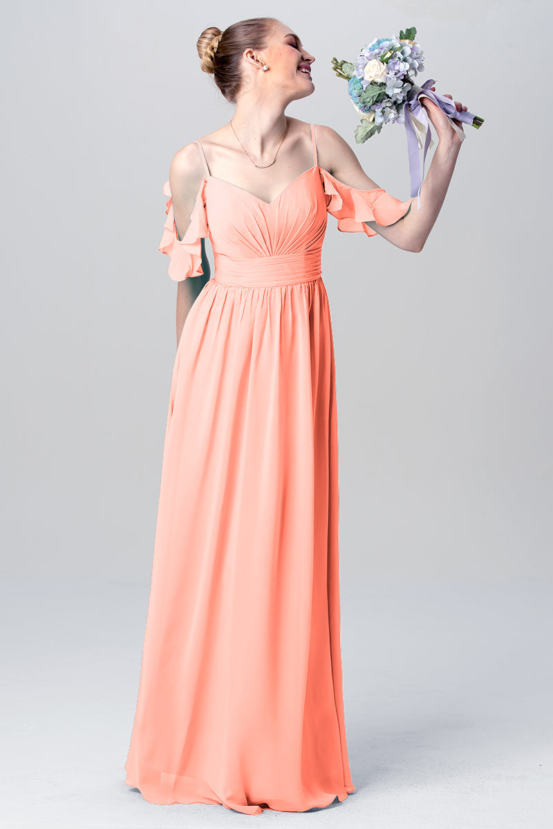 Chiffon Column Spaghetti Straps Sleeveless Bridesmaid Dress-MB0113132