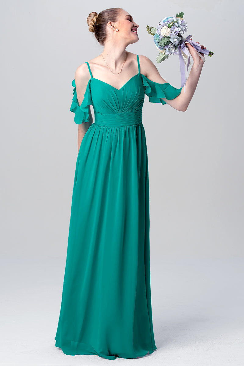 Chiffon Column Spaghetti Straps Sleeveless Bridesmaid Dress-MB0113132