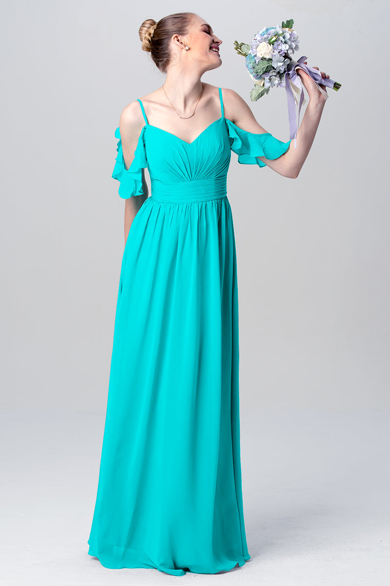 Chiffon Column Spaghetti Straps Sleeveless Bridesmaid Dress-MB0113132