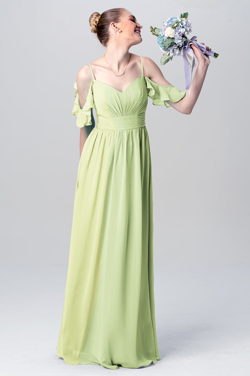 Chiffon Column Spaghetti Straps Sleeveless Bridesmaid Dress-MB0113132