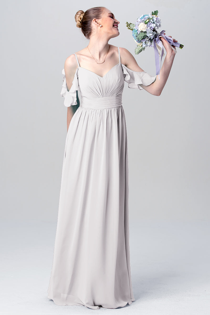 Chiffon Column Spaghetti Straps Sleeveless Bridesmaid Dress-MB0113132