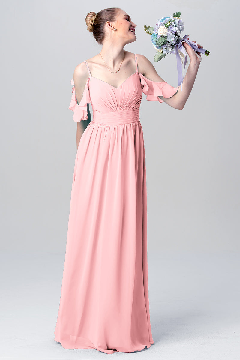 Chiffon Column Spaghetti Straps Sleeveless Bridesmaid Dress-MB0113132