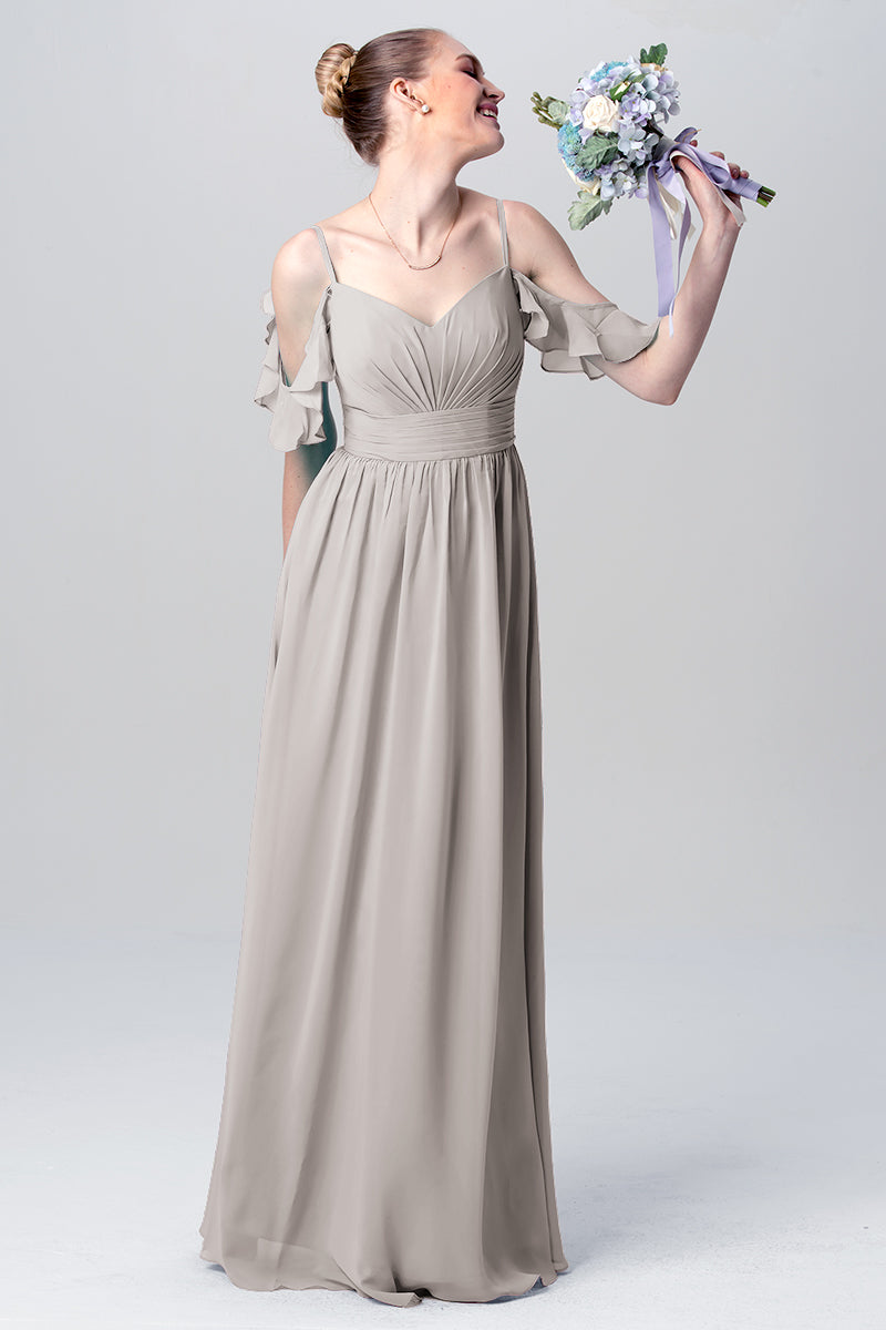 Chiffon Column Spaghetti Straps Sleeveless Bridesmaid Dress-MB0113132