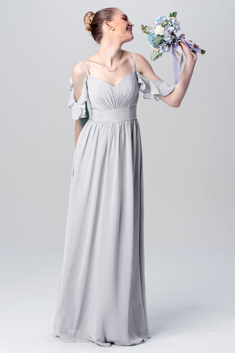 Chiffon Column Spaghetti Straps Sleeveless Bridesmaid Dress-MB0113132